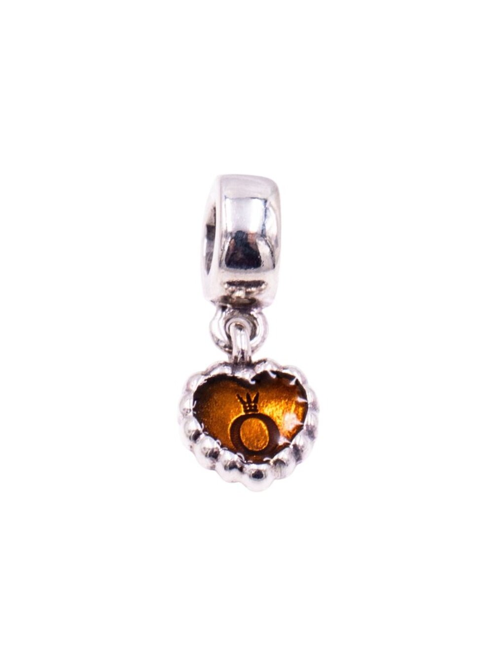 Pandora Retired Forever Brown Enamel Sterling Silver Heart Dangle Charm